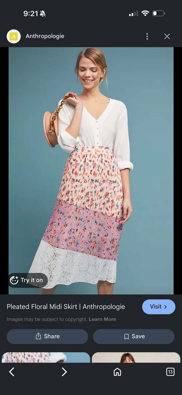 LAIA for Anthropologie Pleated Floral Midi Skirt with Lace Hem